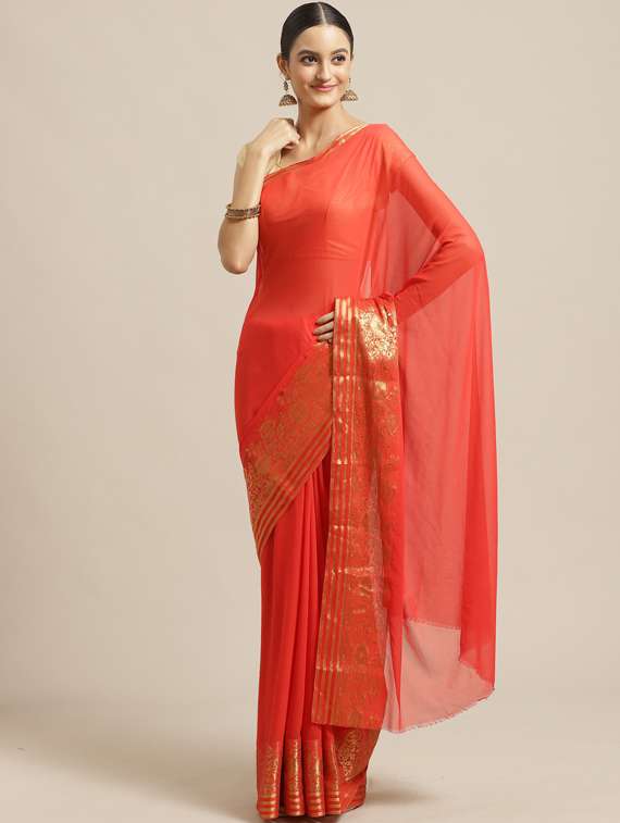 solid woven saree with blouse