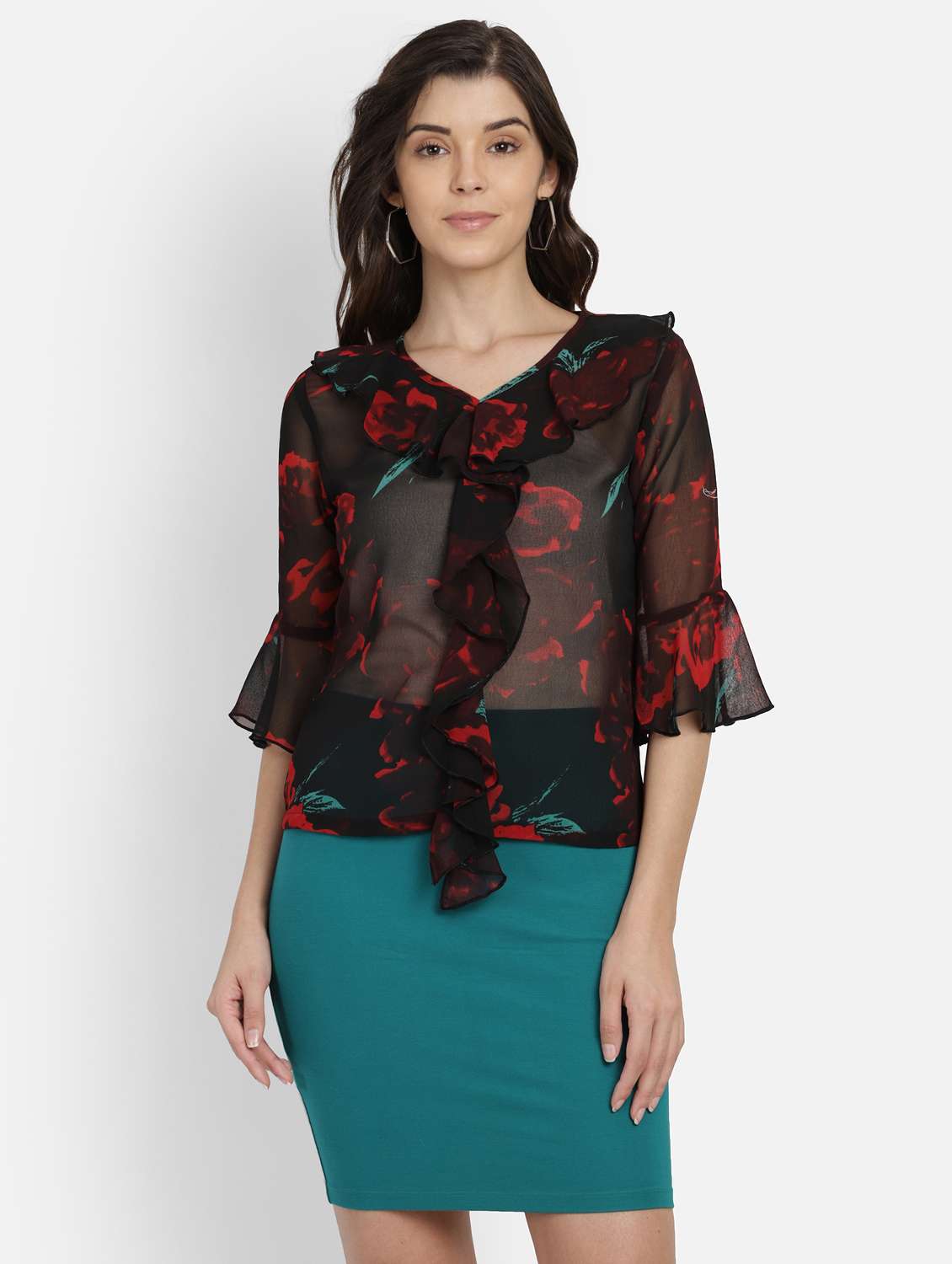 Women's Ruffle V Neck Top