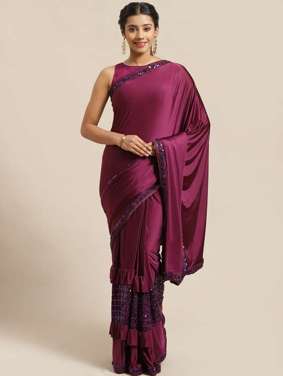 solid embroidered saree with blouse