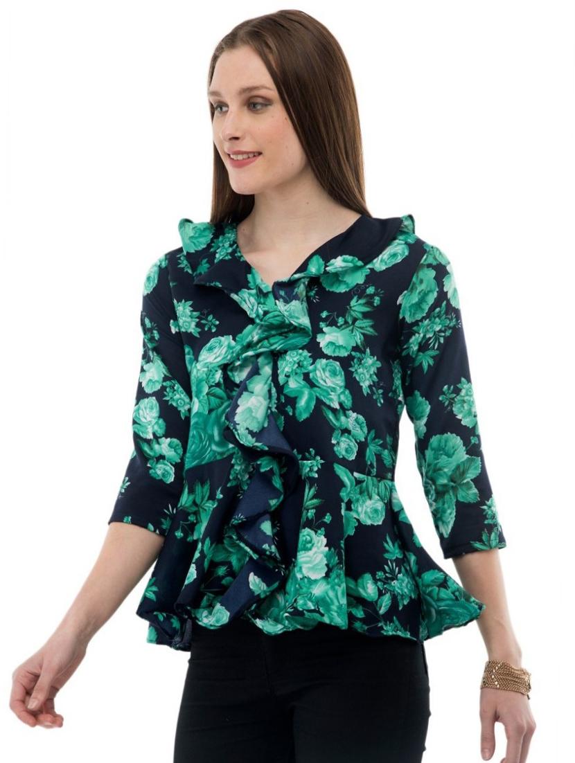 ruffle detail floral peplum top - 17272386 - Standard Image - 1