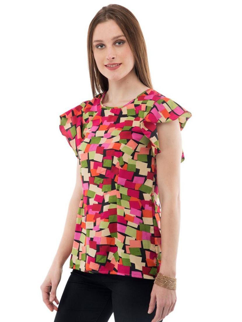 ruffle sleeved abstract top  - 17272394 -  Standard Image - 1