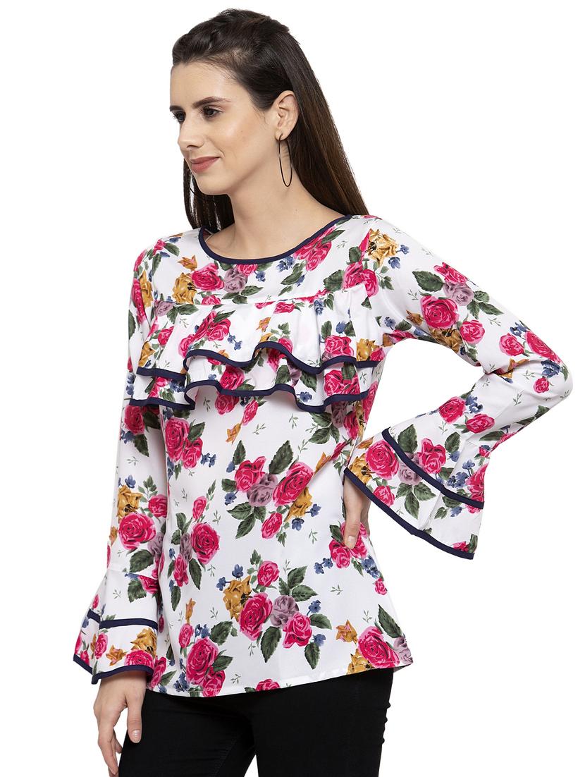 women's ruffle round neck top - 17272396 - Standard Image - 1