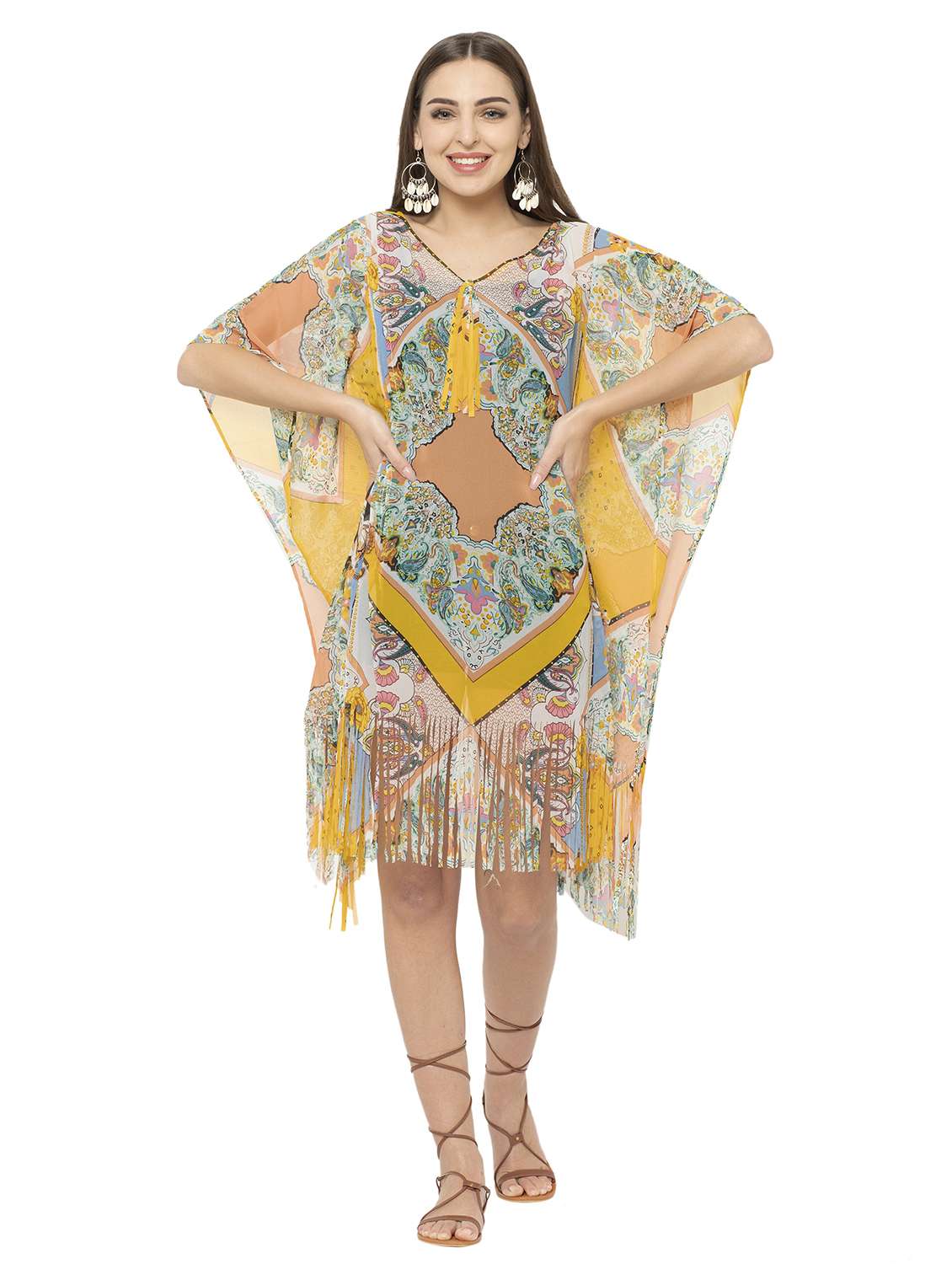 yellow georgette kaftan