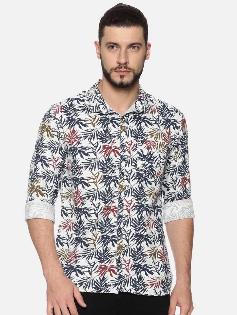 mens leaf print casual shirt