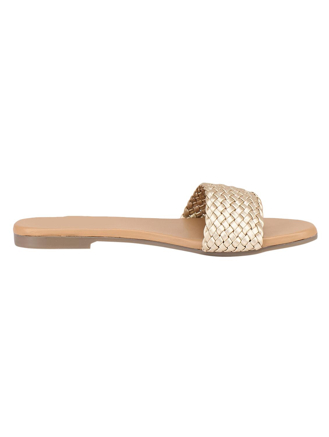 gold pu slip on sandals - 17275007 - Standard Image - 1