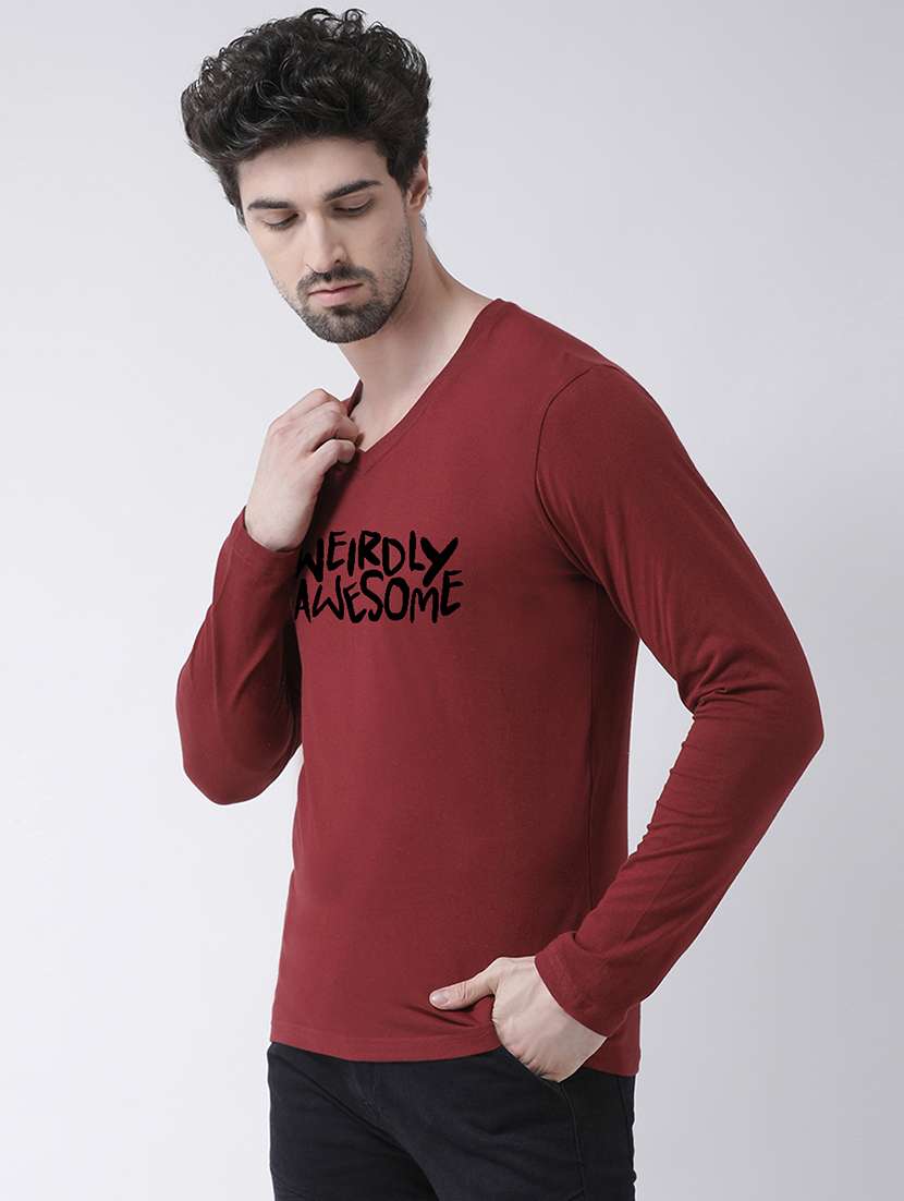 maroon chest print t-shirt - 17275219 -  Standard Image - 1