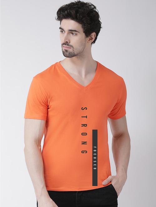 men orange slim fit front print t-shirt - 17275282 - Standard Image - 0
