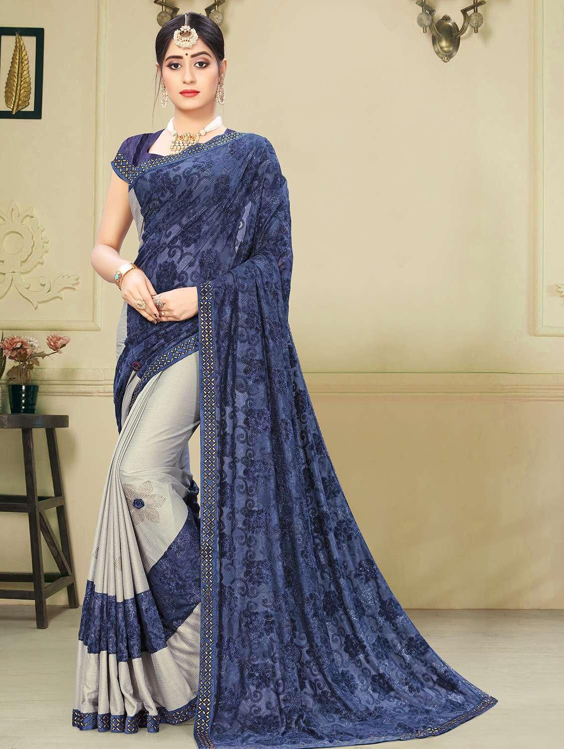 embellished half & half saree  with blouse