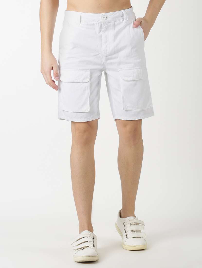 white solid denim shorts