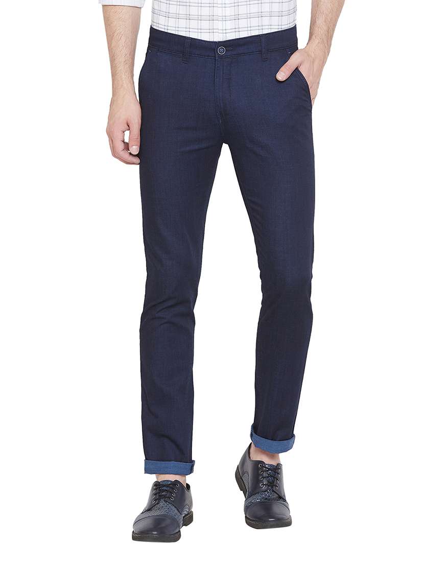 navy blue solid chinos