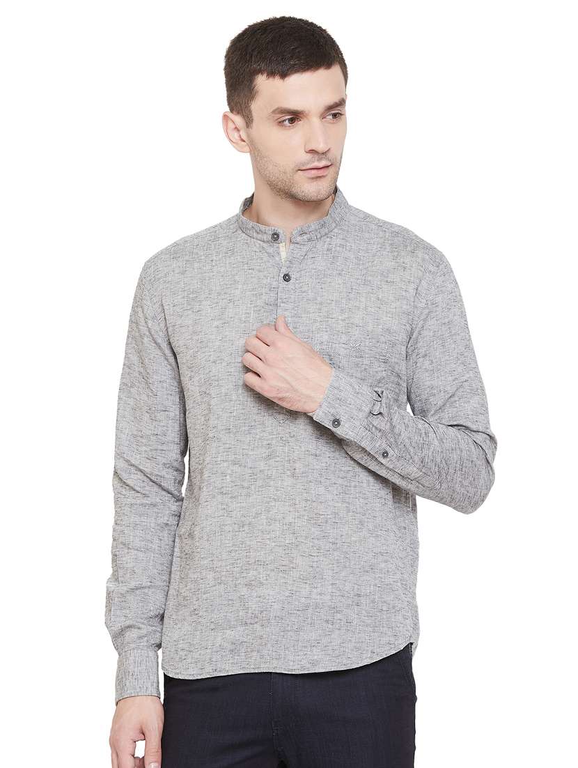 grey solid short kurta