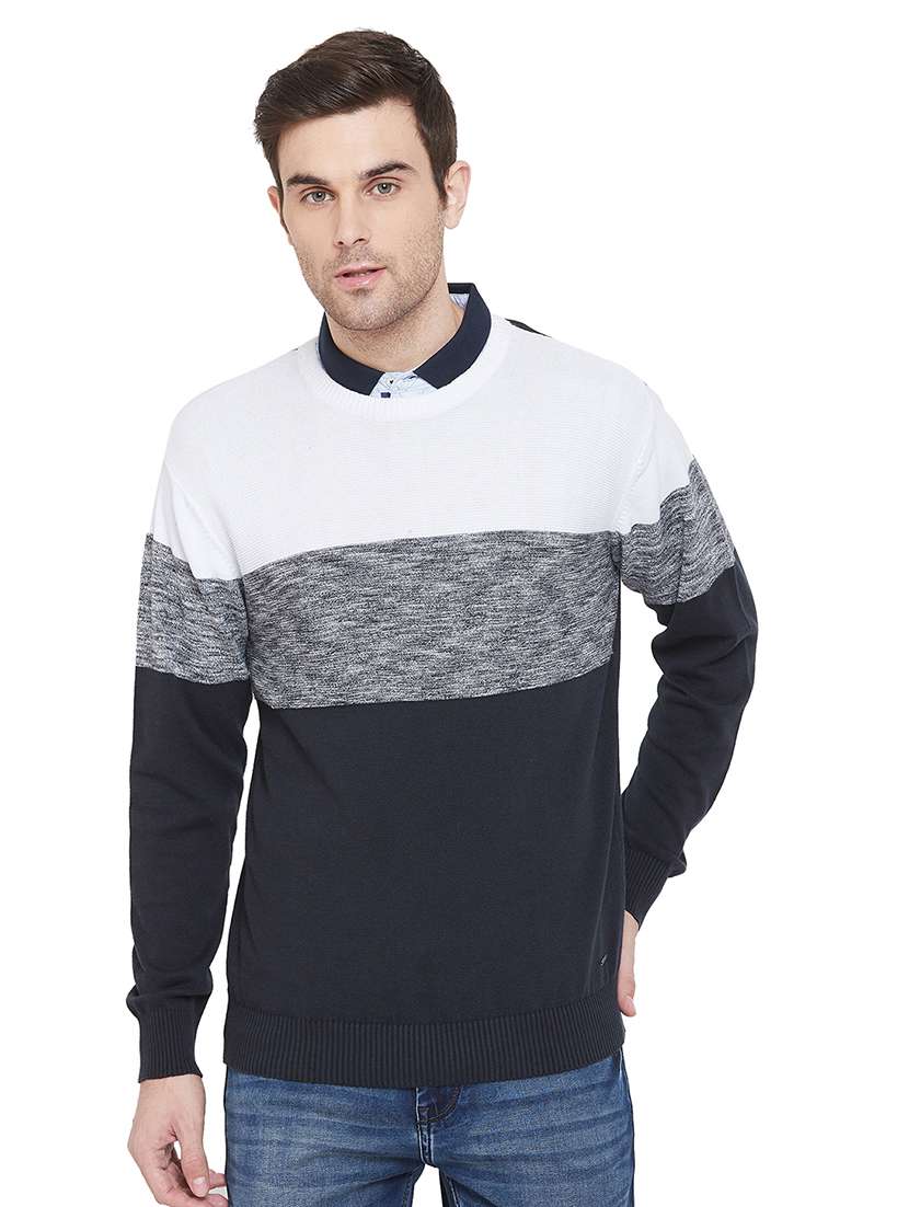 navy blue color block pullover