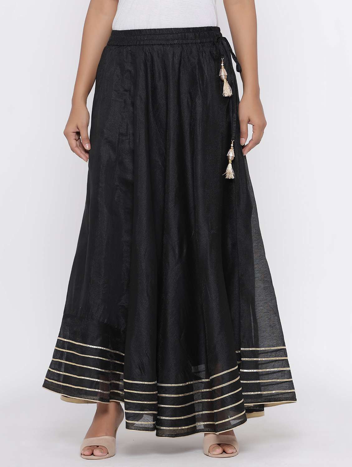 solid gota work flared kurta 