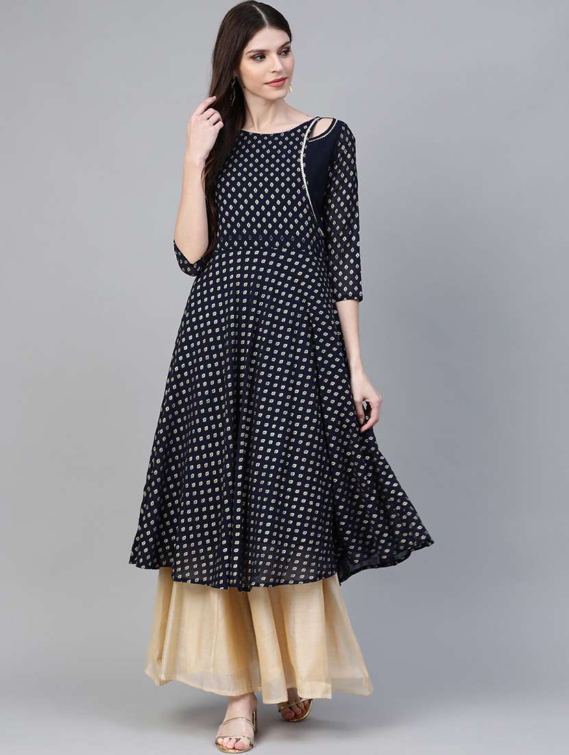 gold print flared kurta 