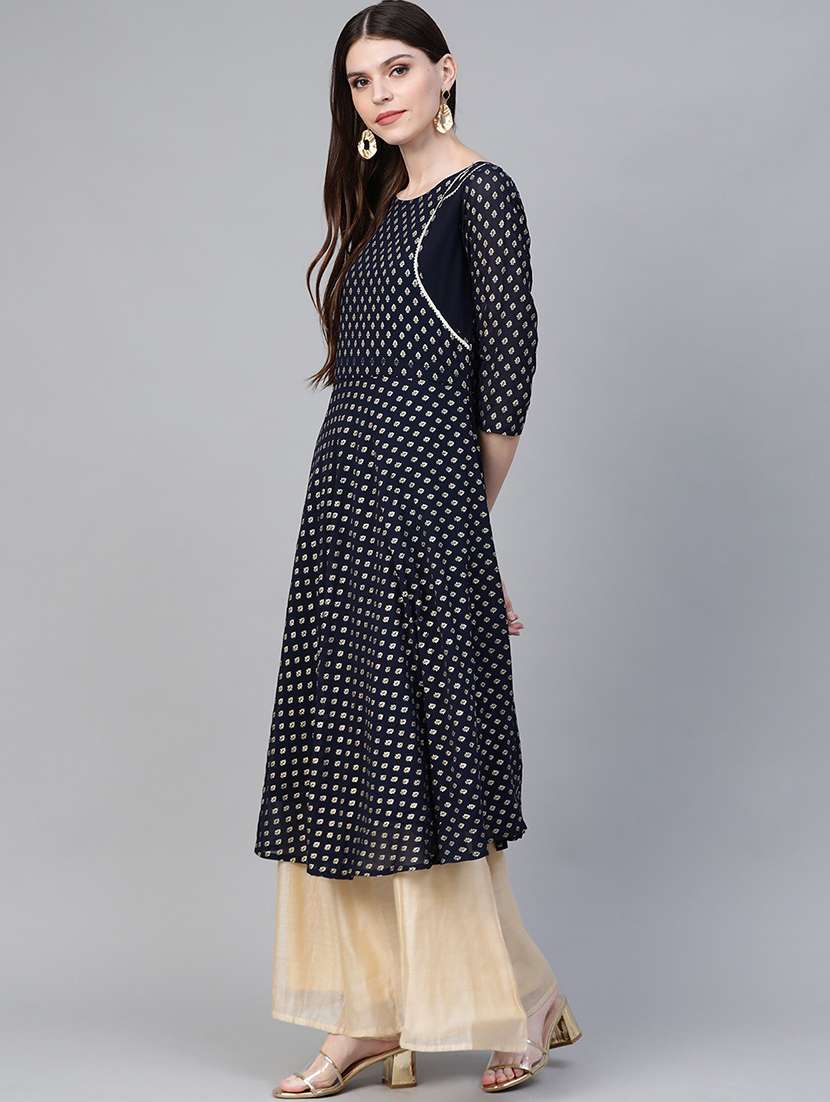 gold print flared kurta  - 17282498 -  Standard Image - 1