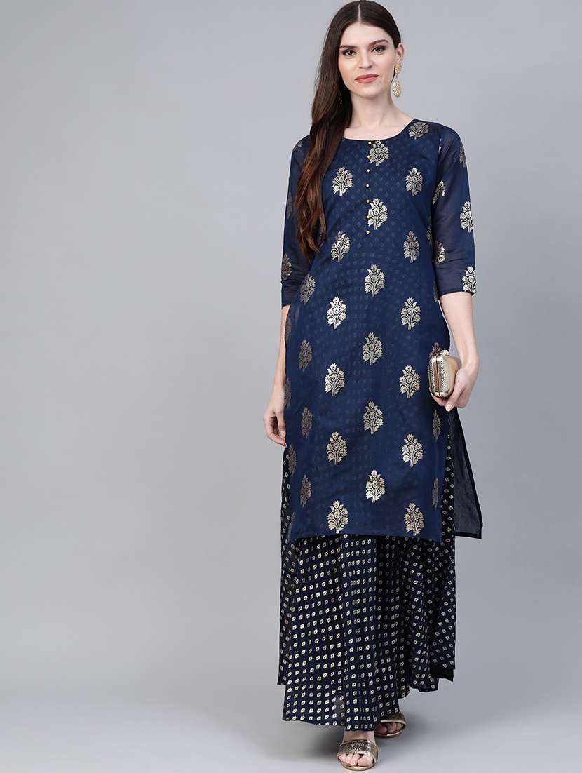 foil print layered kurta 