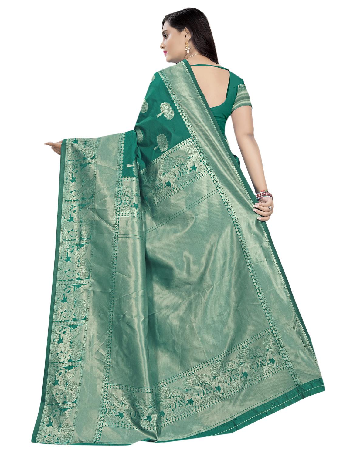 teal banarasi saree with blouse - 17282599 - Standard Image - 1