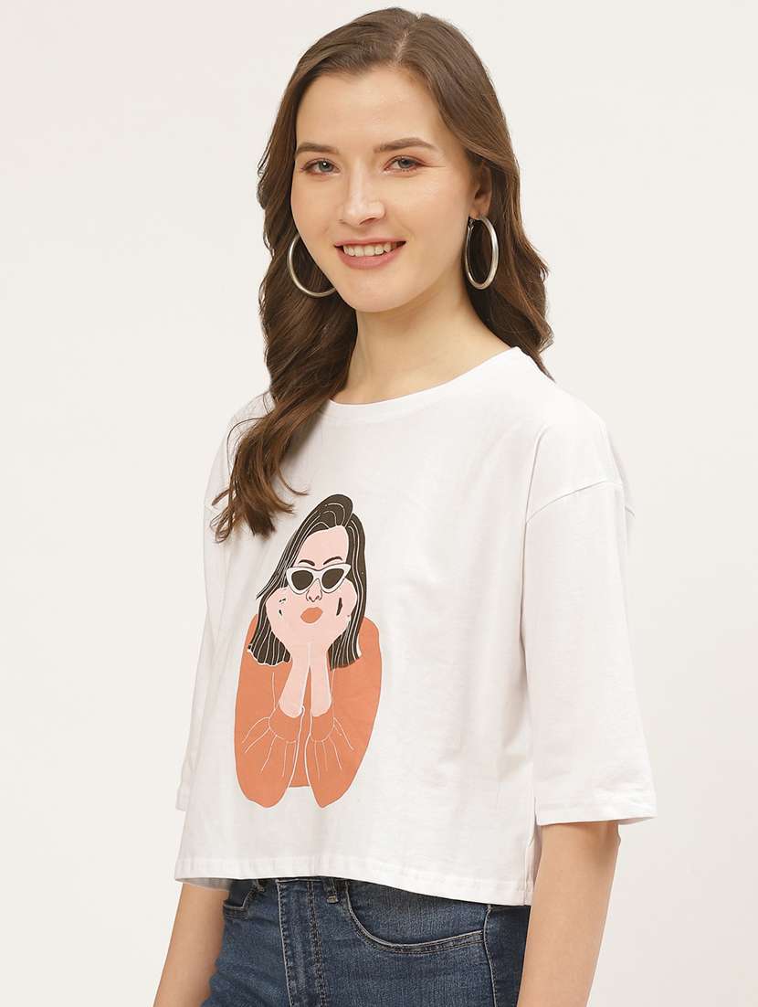 women's front print round neck t-shirt - 17284319 - Standard Image - 1