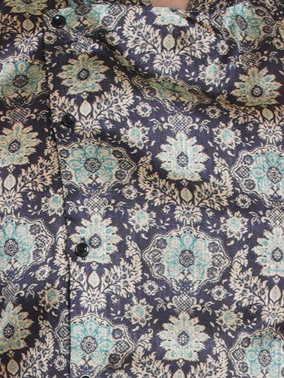 blue printed silk blend asymmetric kurta - 17287451 -  Standard Image - 4