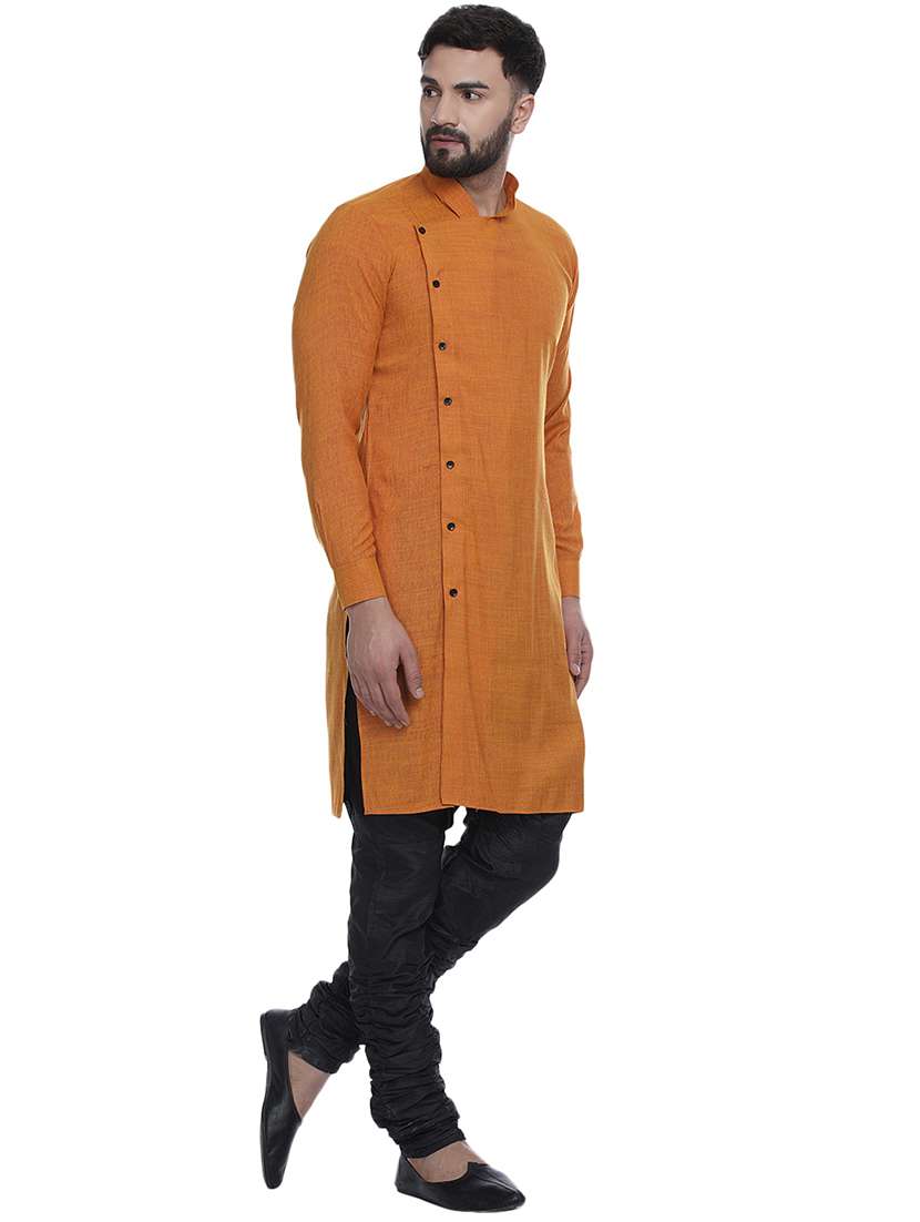 orange solid long kurta - 17287457 - Standard Image - 1