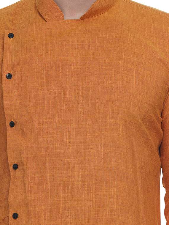 orange solid long kurta - 17287457 - Standard Image - 4