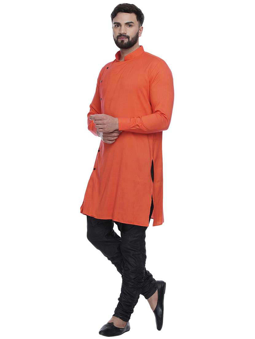 orange solid long kurta - 17287459 -  Standard Image - 1