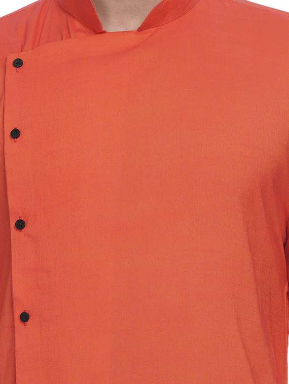 orange solid long kurta - 17287459 -  Standard Image - 4