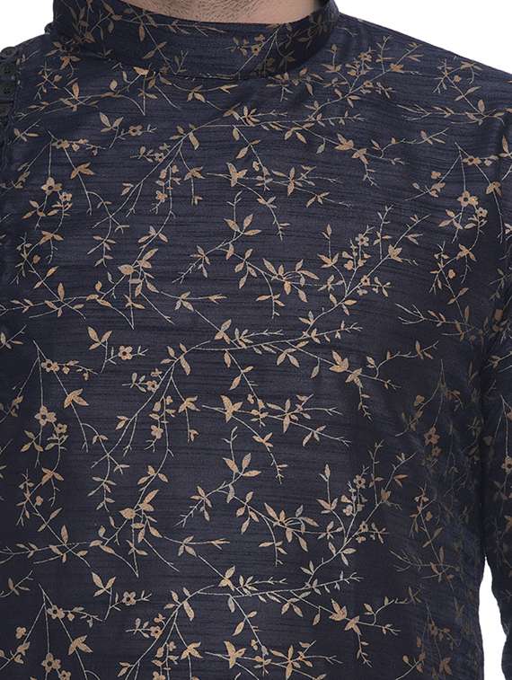 navy blue self design silk blend long kurta - 17287466 -  Standard Image - 4