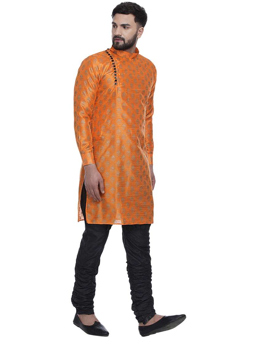 orange printed silk blend long kurta - 17287472 - Standard Image - 1