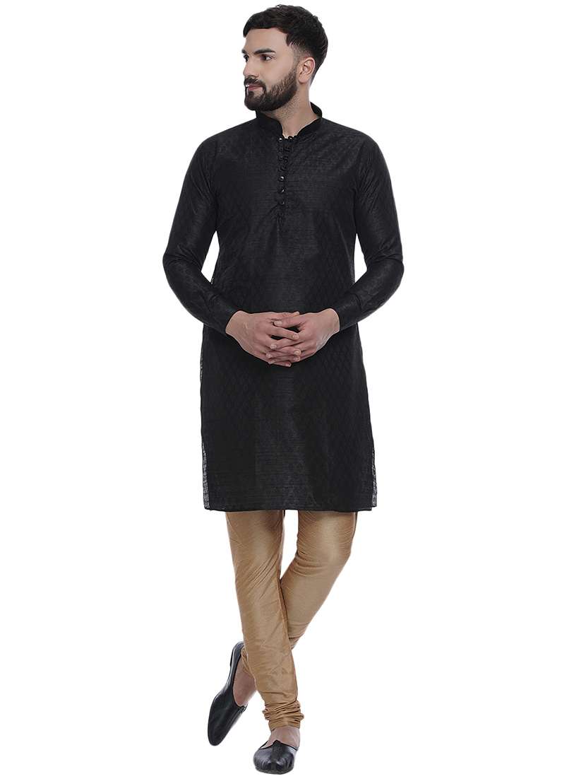 black jacquard silk blend long kurta