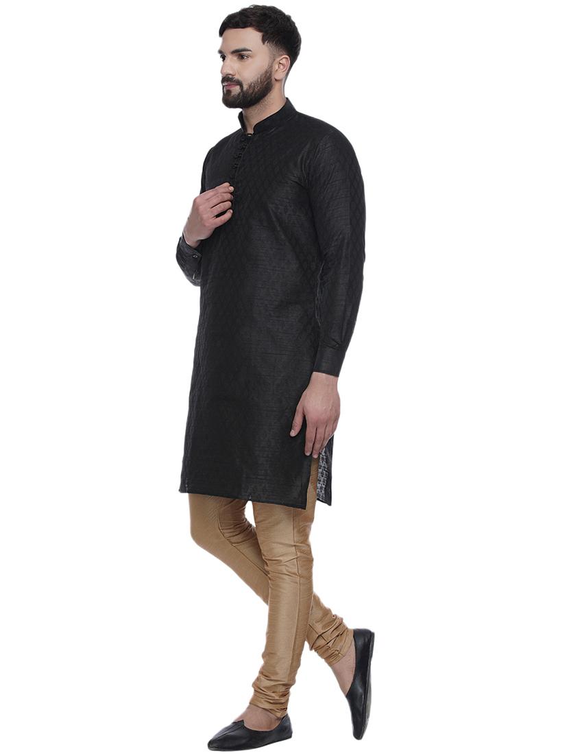 black jacquard silk blend long kurta - 17287473 - Standard Image - 1