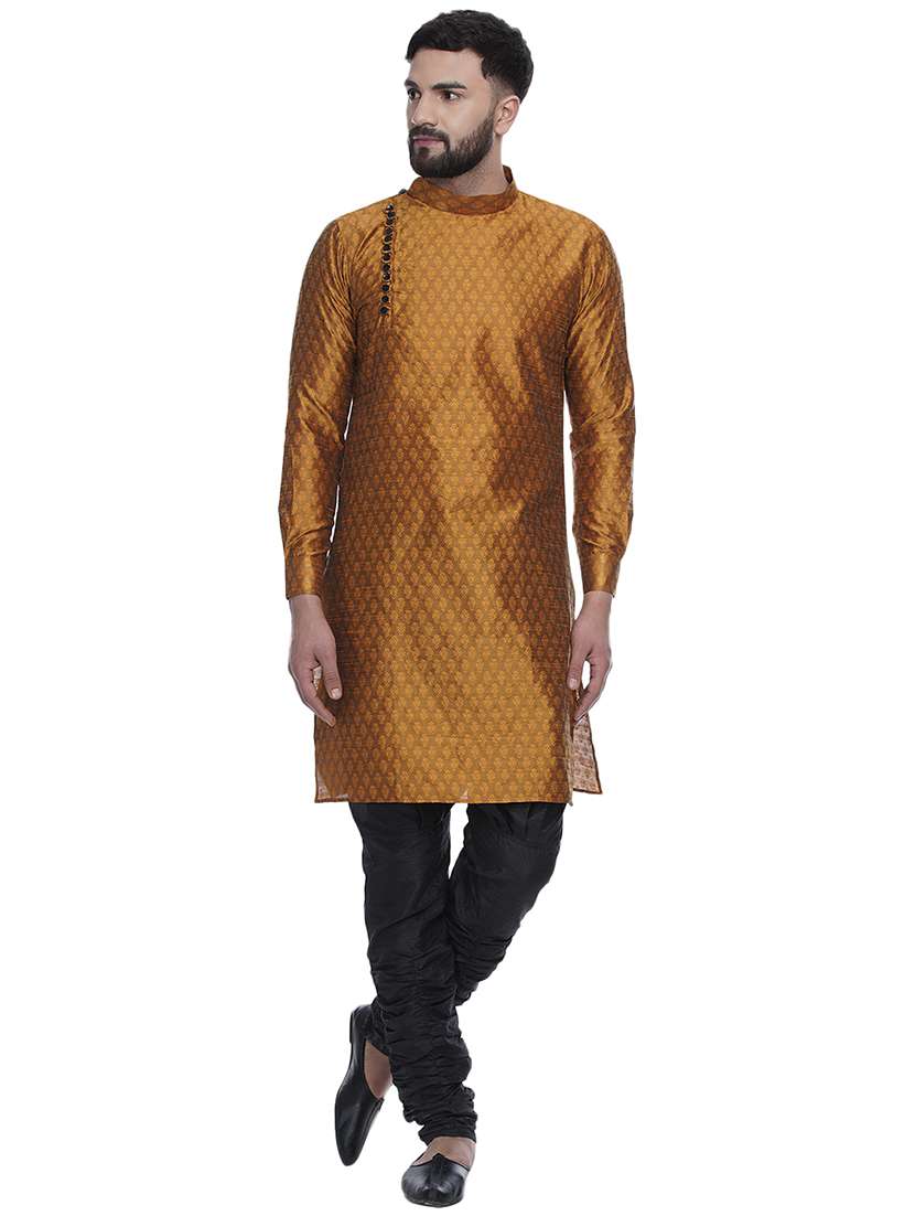 gold jacquard silk blend long kurta