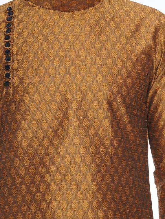 gold jacquard silk blend long kurta - 17287479 -  Standard Image - 4