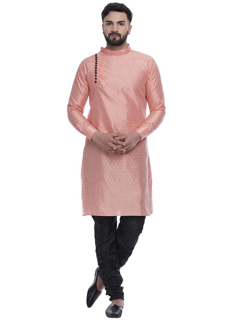 pink jacquard silk blend long kurta