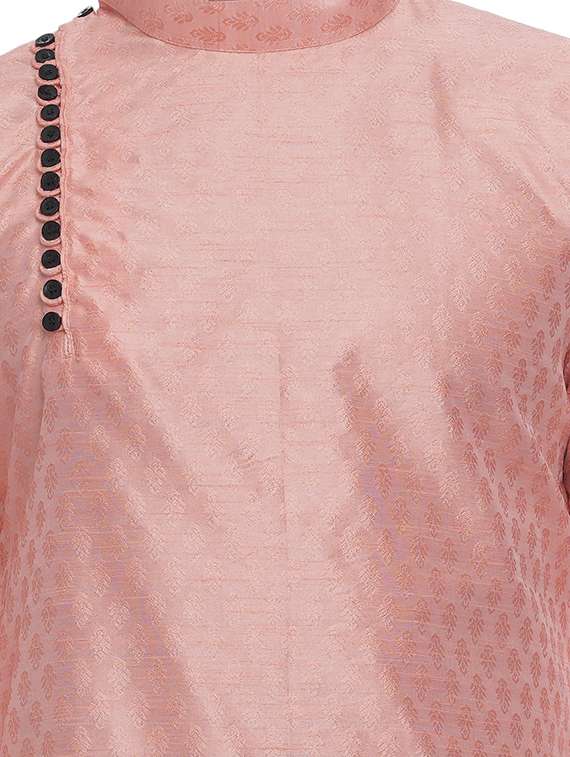 pink jacquard silk blend long kurta - 17287481 -  Standard Image - 4