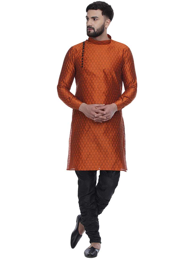 rust jacquard silk blend long kurta