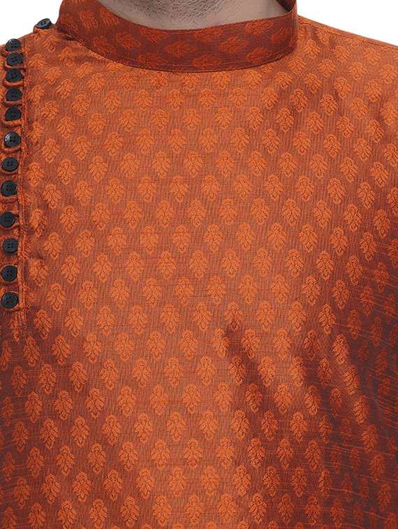 rust jacquard silk blend long kurta - 17287482 - Standard Image - 4