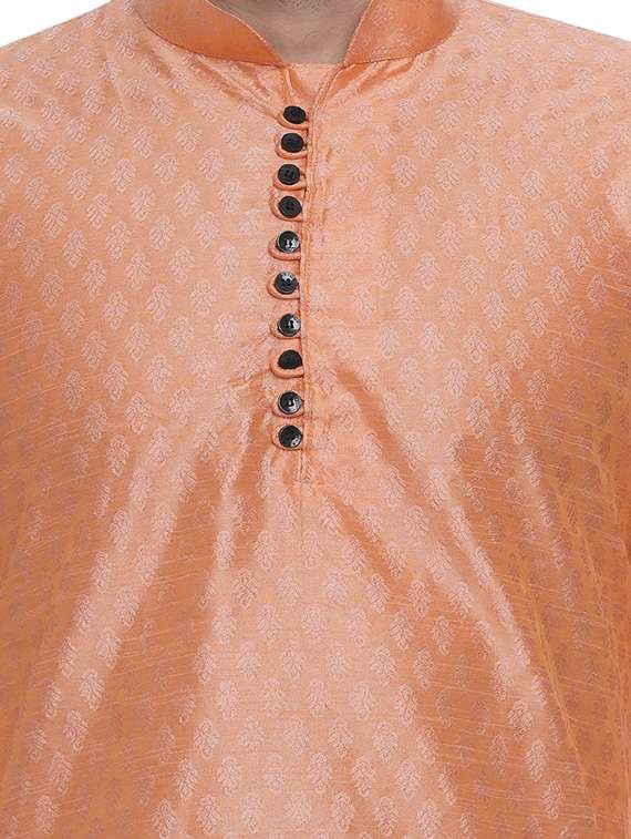 peach jacquard silk blend long kurta - 17287483 -  Standard Image - 4