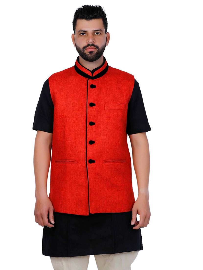 red solid nehru jacket