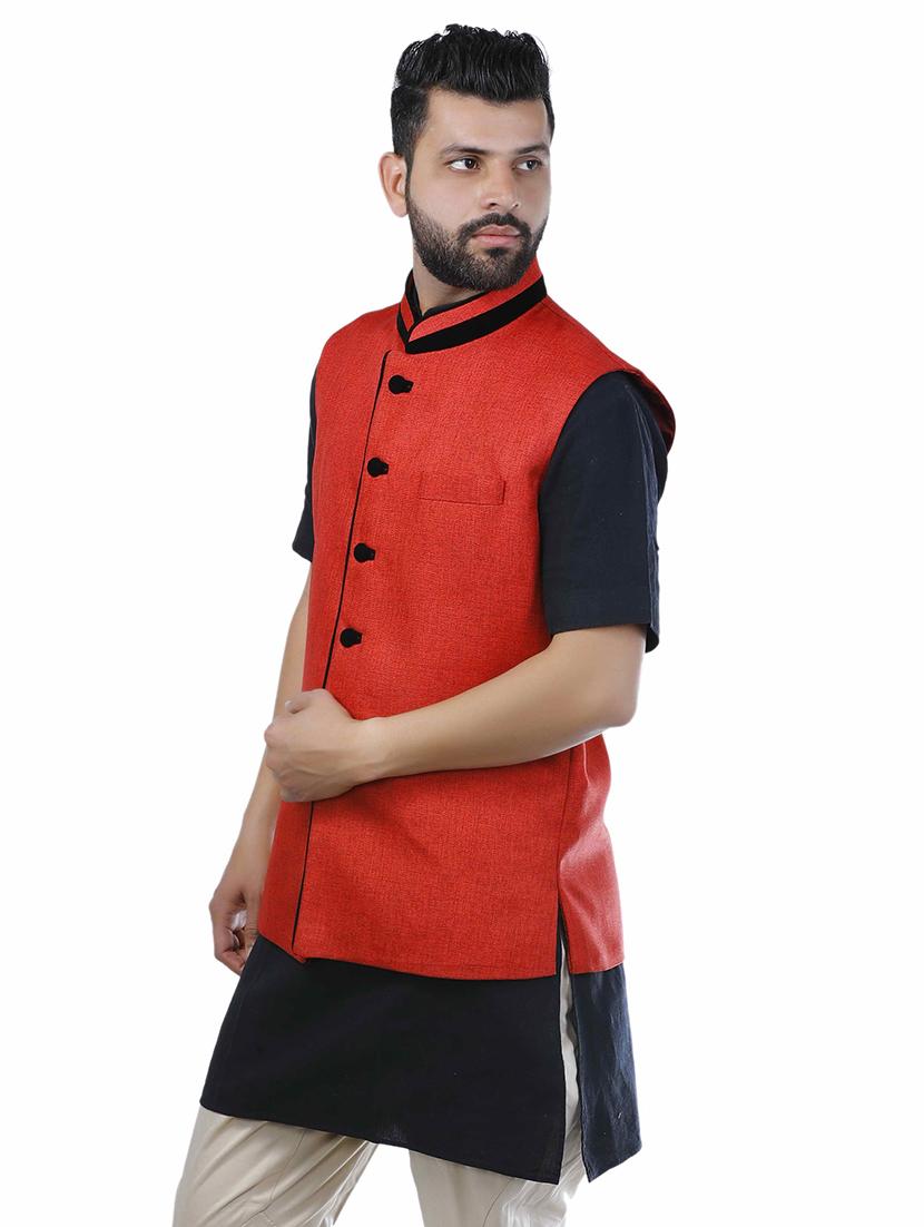 red solid nehru jacket - 17287525 - Standard Image - 1