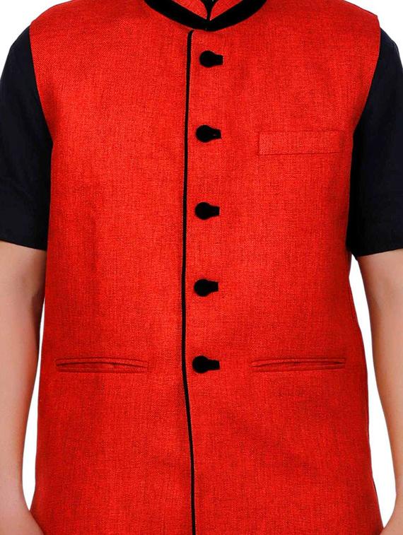 red solid nehru jacket - 17287525 - Standard Image - 4