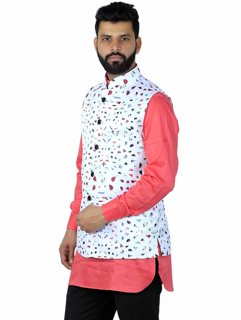 white printed nehru jacket - 17287535 - Standard Image - 1