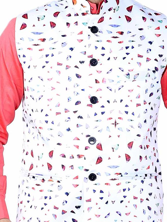 white printed nehru jacket - 17287535 - Standard Image - 4