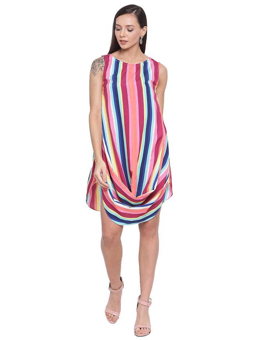 cowl hem striped a-line dress
