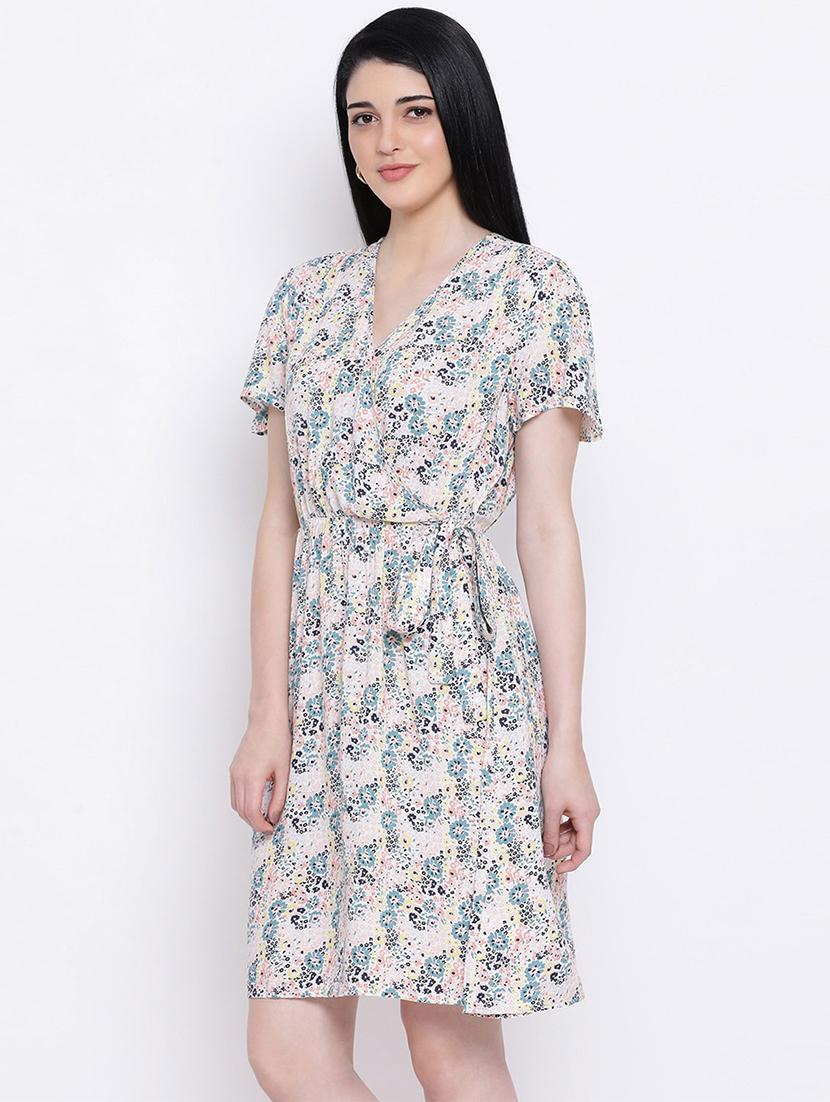 overlap neck a-line dress - 17288483 - Standard Image - 1