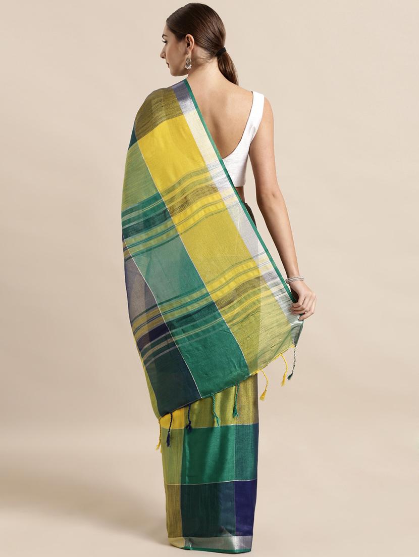 checkered printed saree with blouse - 17290209 -  Standard Image - 1