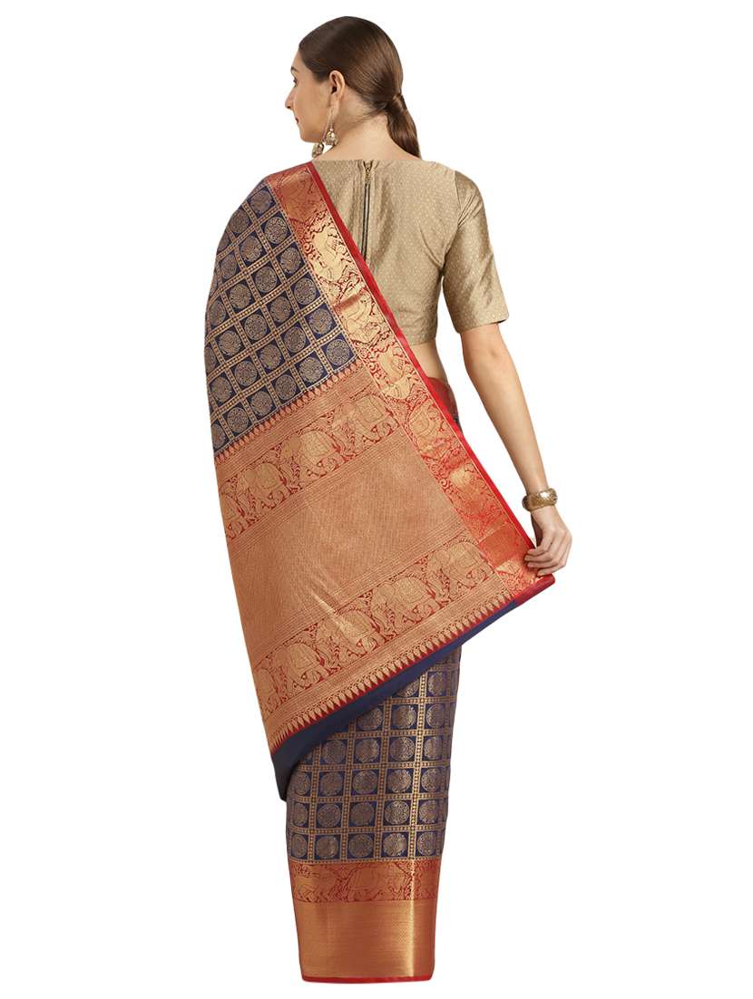 navy kanjivaram saree with blouse - 17290211 - Standard Image - 1