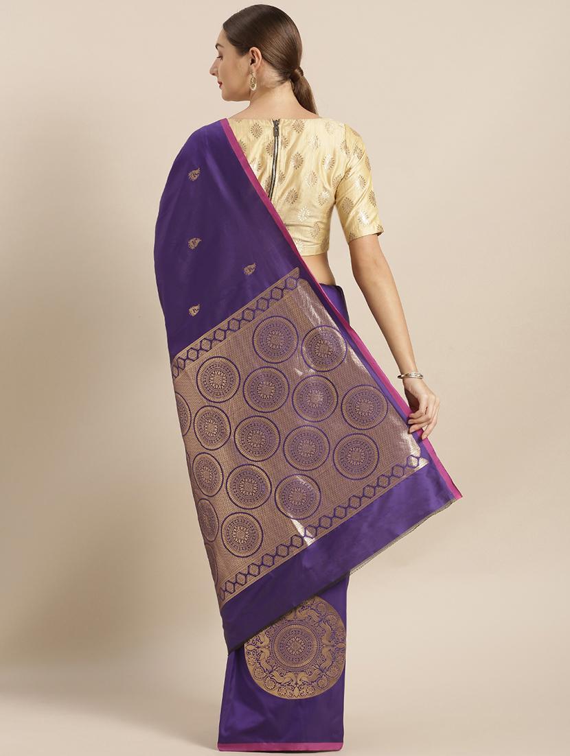 navy blue banarasi saree with blouse - 17290219 -  Standard Image - 1