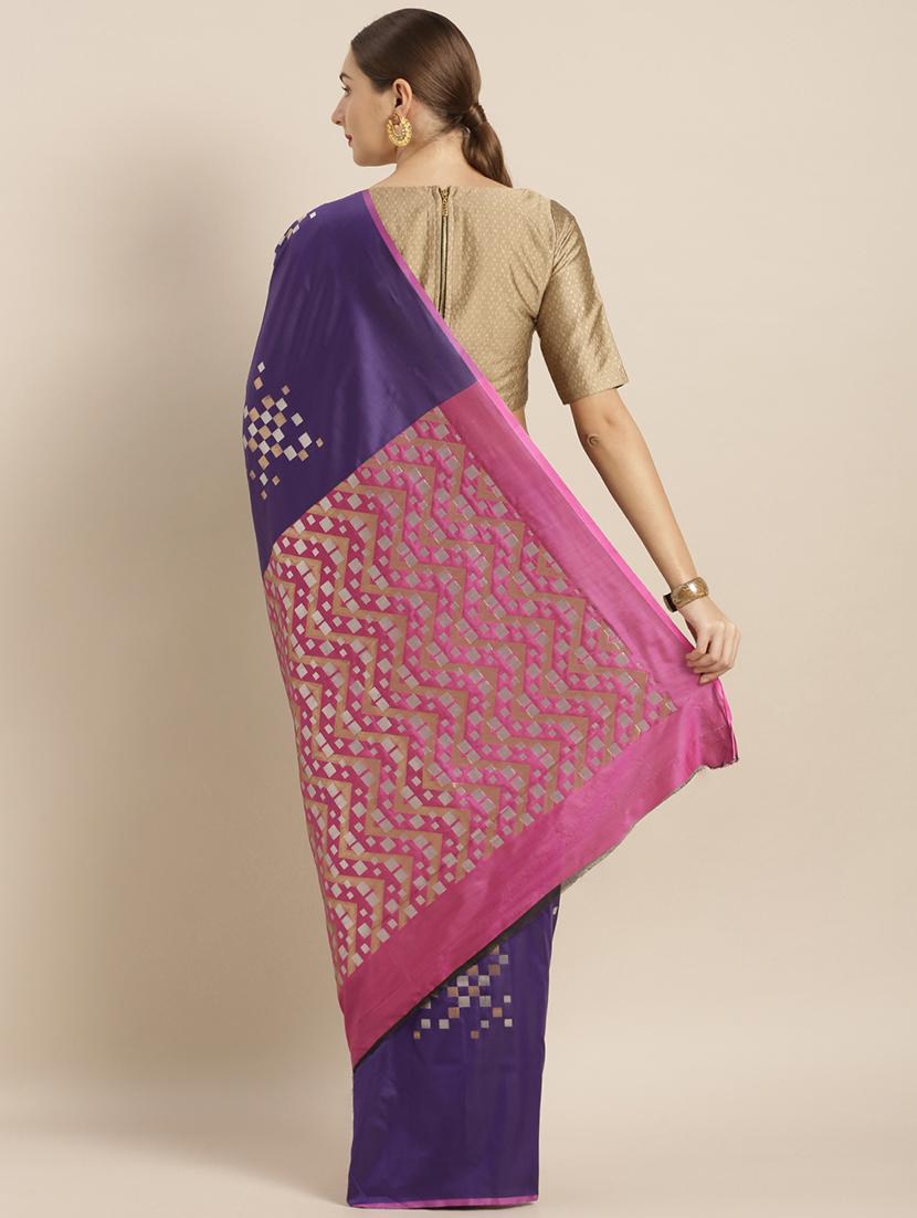 navy blue banarasi saree with blouse - 17290220 -  Standard Image - 1