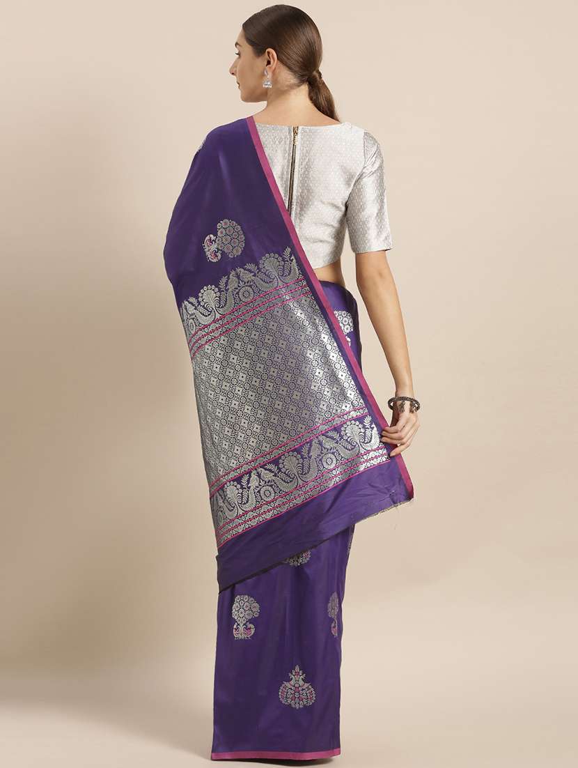 navy banarasi saree with blouse - 17290227 - Standard Image - 1